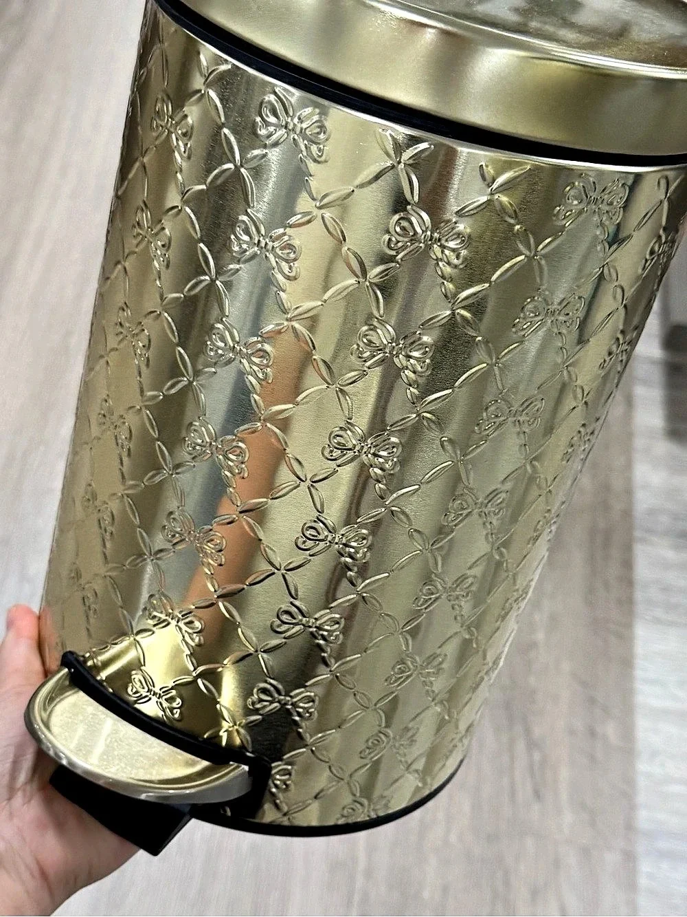 Floral Gold & Black Pedal Waste Bin